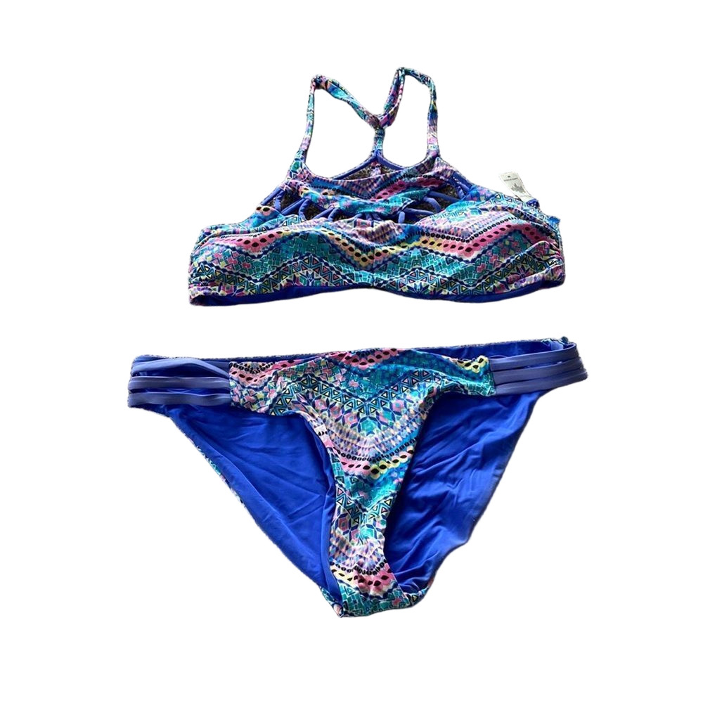 Tinibikini Boho Bikini Set Blue Multicolor Strappy Two Piece Swimsuit SIZE M